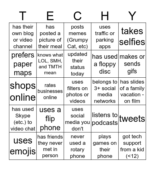 Techno or Tech - No? Bingo Card