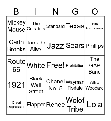 Roaring 20's Bingo Card