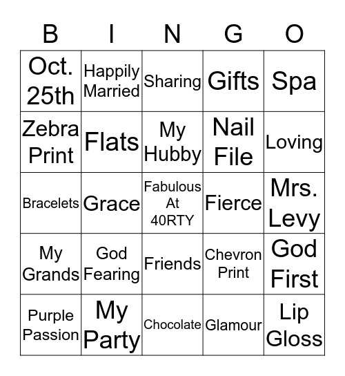 FABULOUS AT 40RTY Bingo Card