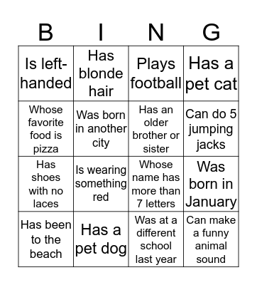 Find a Friend Who... Bingo Card