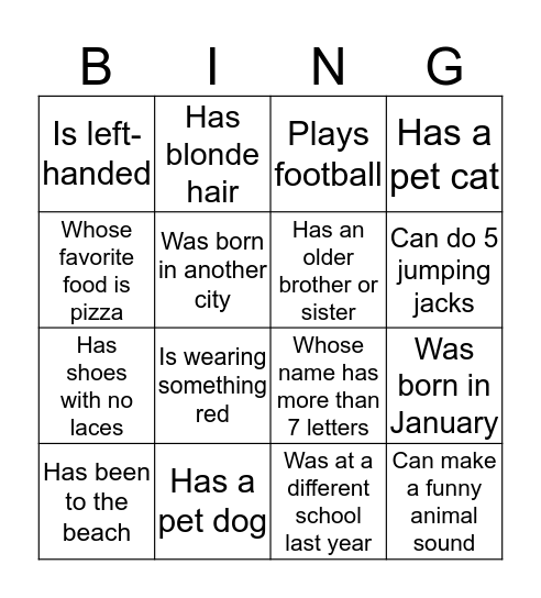 Find a Friend Who... Bingo Card