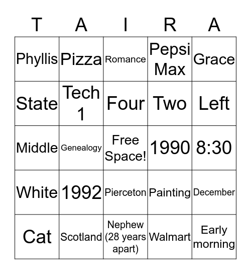 Happy 26th Anniversary! Bingo Card