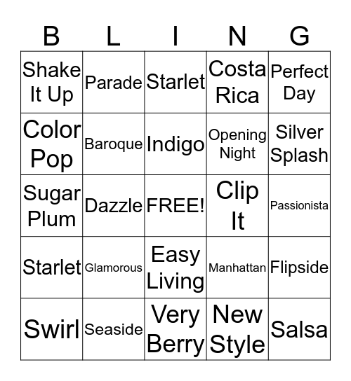 JEWELRY BLINGO Bingo Card