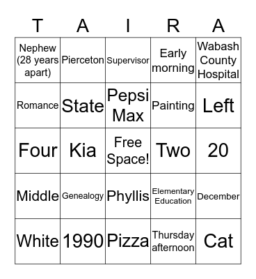 Happy 26th Anniversary! Bingo Card