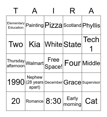 Happy 26th Anniversary! Bingo Card