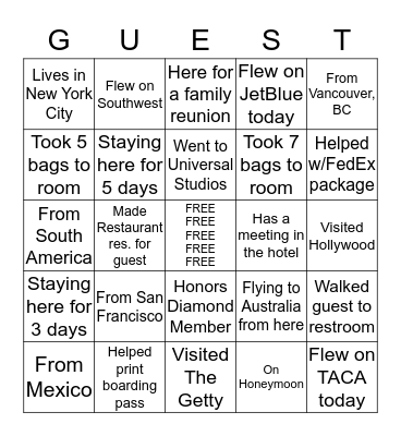 Bellstand BINGO - Know YOUR Guest Bingo Card
