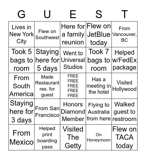 Bellstand BINGO - Know YOUR Guest Bingo Card