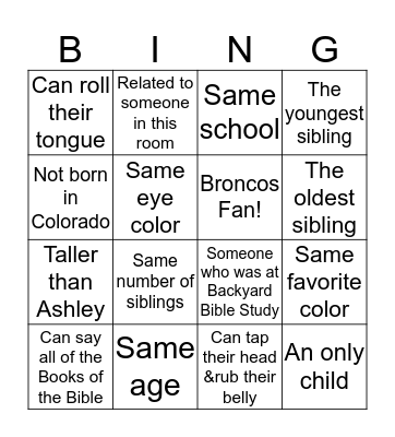High School Ministry Bingo Card