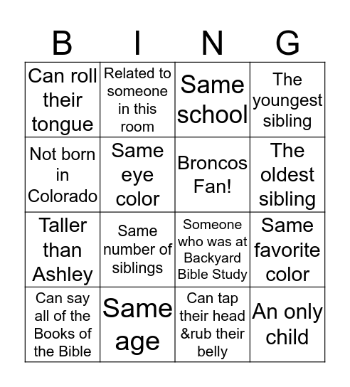 High School Ministry Bingo Card