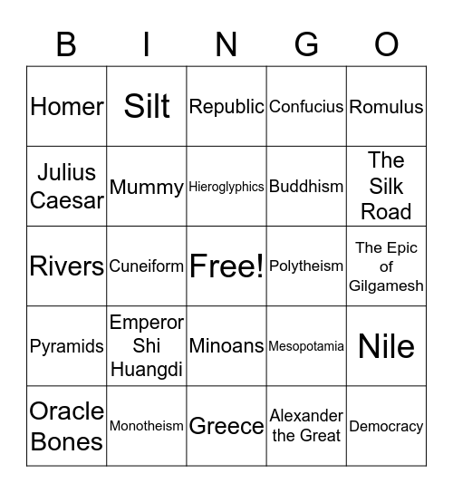 Ancient Civilization Bingo Card
