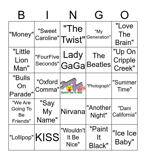 Jimmy Geez Music Bingo Card