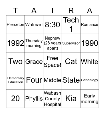 Happy 26th Anniversary! Bingo Card