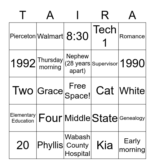 Happy 26th Anniversary! Bingo Card