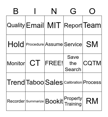 Corporate Quality Bingo Card