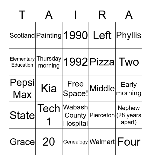 Happy 26th Anniversary! Bingo Card