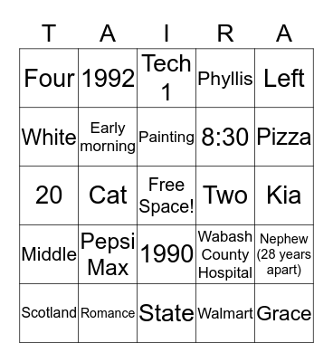 Happy 26th Anniversary! Bingo Card