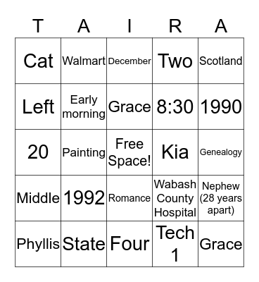 Happy 26th Anniversary! Bingo Card