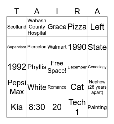 Happy 26th Anniversary! Bingo Card