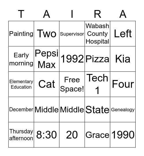 Happy 26th Anniversary! Bingo Card