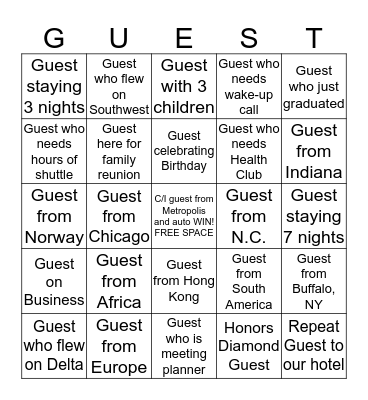 Front Desk BINGO - Know my  Bingo Card