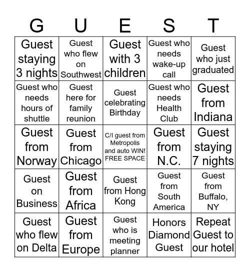 Front Desk BINGO - Know my  Bingo Card