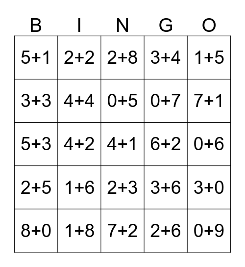 BINGO 1-10 Bingo Card