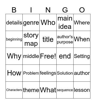 Story Elements Bingo Card