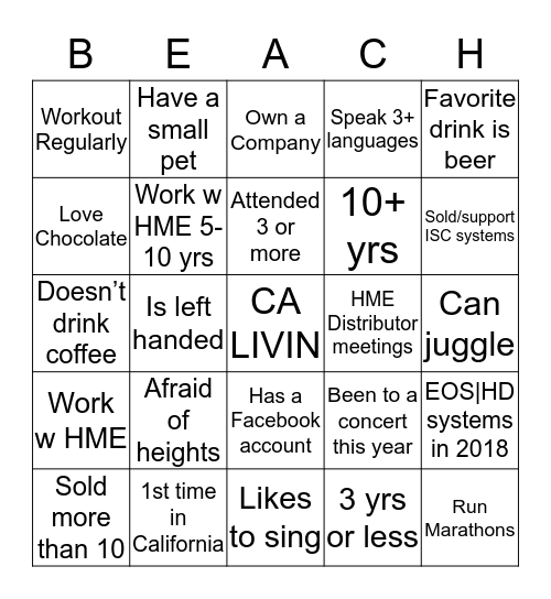WELCOME TO CALIFORNIA LIVIN’ Bingo Card