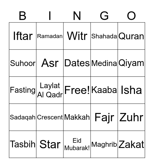 EID BINGO Card