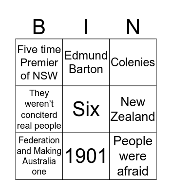 HSIE  Bingo Card