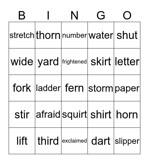Wordlist 15 Bingo Card