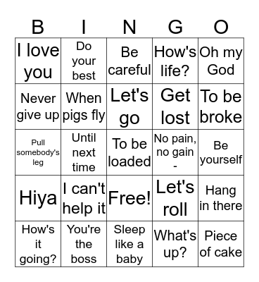 English Phrases Bingo Card