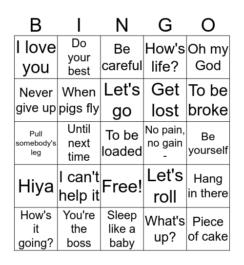 English Phrases Bingo Card