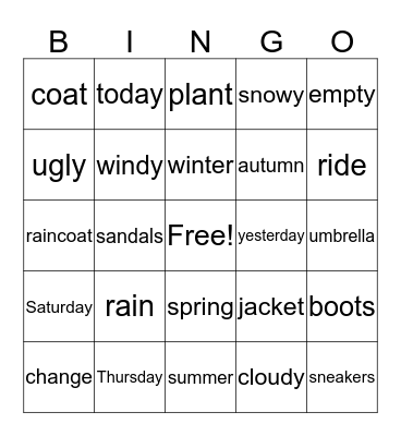 Rain or Shine Bingo Card