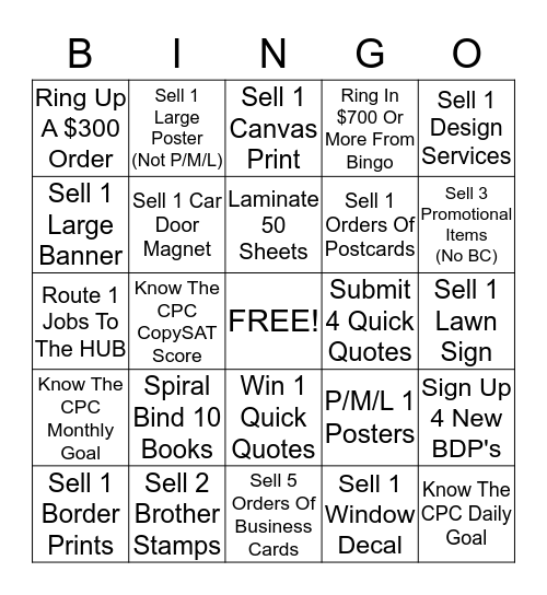 COPY CENTER BINGO (BLACK OUT) Bingo Card