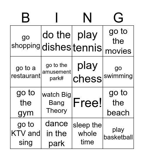 Why don't we.......? Bingo Card