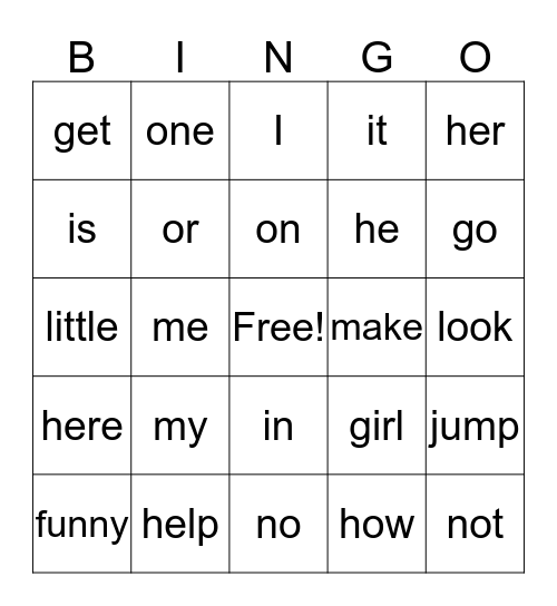 Logan Sight Word Bingo Card