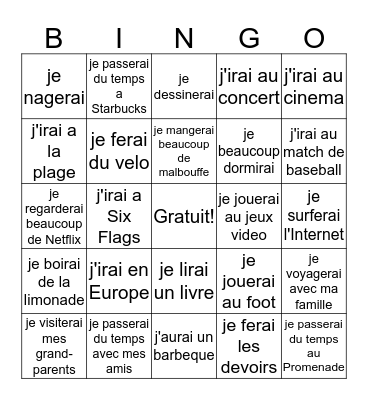 Cet ete... Bingo Card