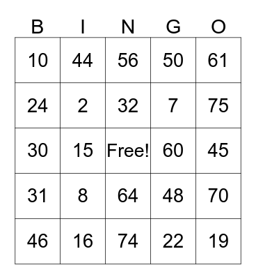 Number Mashup Bingo Card