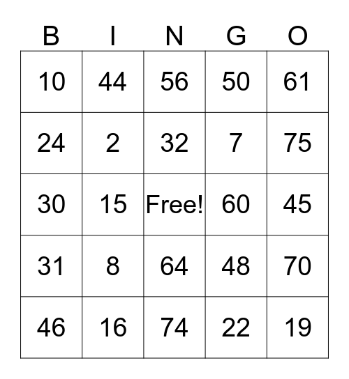 Number Mashup Bingo Card