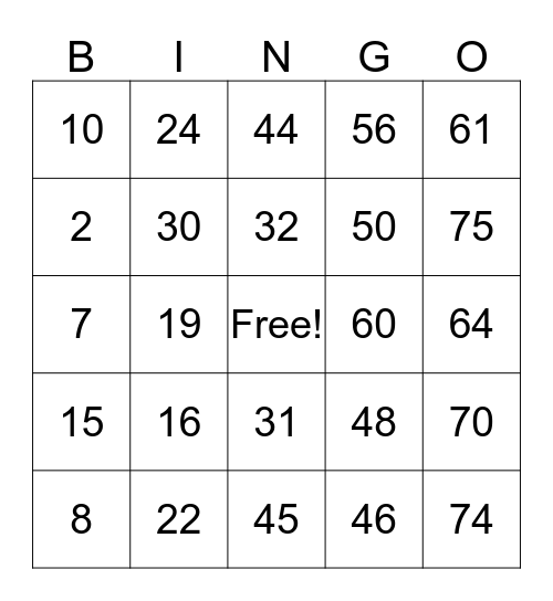 Number Mashup Bingo Card