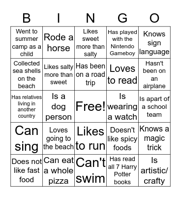 HUMAN Bingo Card