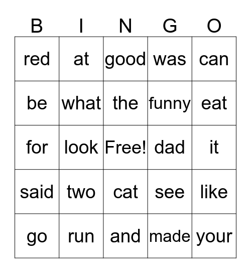 Red Words Bingo Card