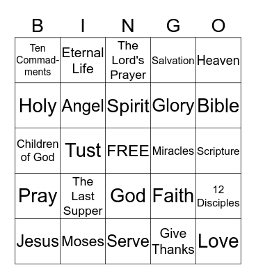 Holy Bingo Card