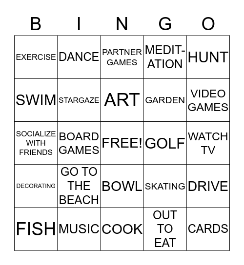 LEISURE BINGO Card