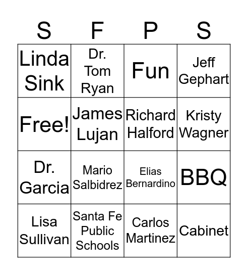 SFPS Bingo Card