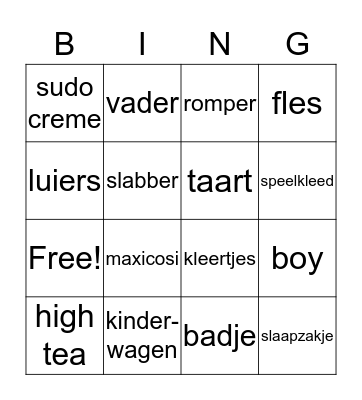 babyshower bingo Card