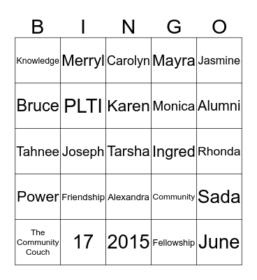 Parent Leadership Training Institute Alumni Reunion Bingo Card