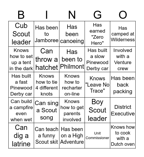 Scout BINGO Card