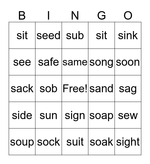 /S/ Bingo Card